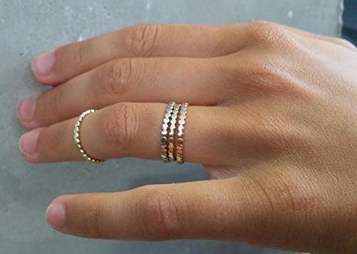 Handmade Stacking rings 14K gold Dot ring Thin Wedding Band Slim Rose gold White gold Yellow gold Beaded Size 4-12