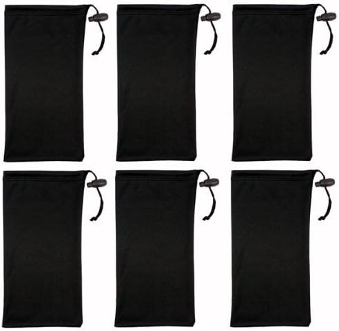 Six (6) Black Microfiber Cleaning and Storage Pouch / Sack / Cases for Sunglasses and Eyeglasses