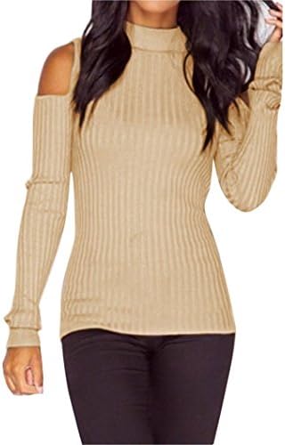 Napoo Women Off Shoulder Turtleneck Knitted Pullover Sweater Slim Blouse