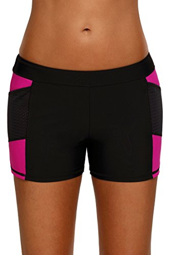Aleumdr Womens Color Block Wide Waistband Swim Shorts Trunks Tankini Bottoms Boyshort Swimsuit PantyPlus XL Size Rosy