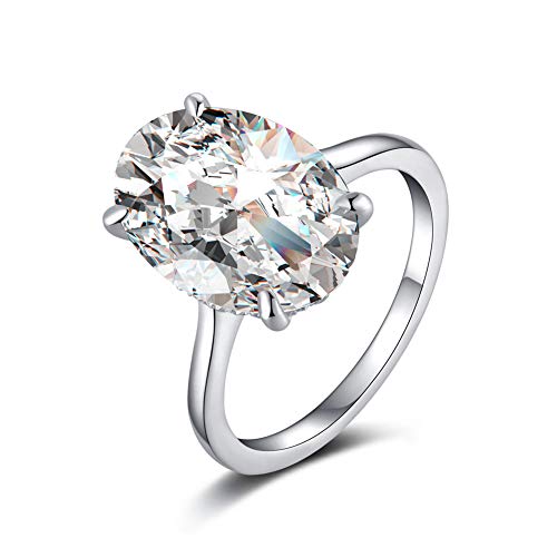 Erllo 10x14mm Oval Cut 5 Carat Cubic Zirconia CZ Halo Solitaire Engagement Wedding Rings for Women 925 Sterling Silver