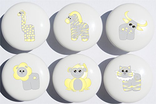 Yellow Safari Drawer Pulls/Jungle Ceramic Drawer Knobs/Yellow Nursery Drawer Pulls (Yellow Safari)