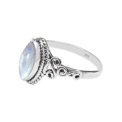 Rainbow Moonstone Ring 925 Sterling Silver