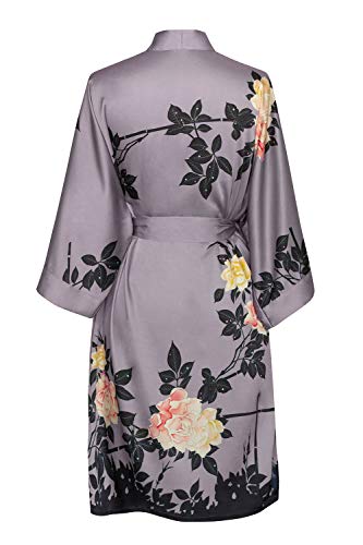 KIM+ONO Women's Kimono Robe Short - Watercolor Floral, blush rose-dusk