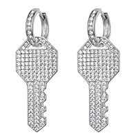 Preciashopping Girl Stylish Exquisite Design Sparkly Rhinestone Key Shape Earrings Jewelry Gift