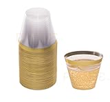 Gold Plastic Clear Cups | 9 oz. 50 Pack | Disposable Party Cups with Gold Rim | Fancy Wedding Tumblers | Elegant Party Supplies & Decorations | Old Fashioned Tumblers [Drinket Collection]
