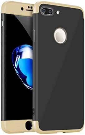 iPhone 7Plus Case,Engmoo Ultra Thin Full Body Coverage Shock-Proof Hard PC Case Cover with Tempered Glass Screen Protector for Apple iPhone 7Plus(BlackGold)