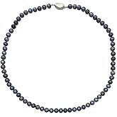 YING LAN Genuine Cultured Black Freshwater Pearl Necklace for Women Ladies, Dainty Pearl Beaded Necklace Strand With Plated Sterling Silver Clasp