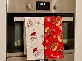 Lex's Linens Christmas Cotton Tea Towel Kitchen Towel 2 Pack Santa Rudolph view 6