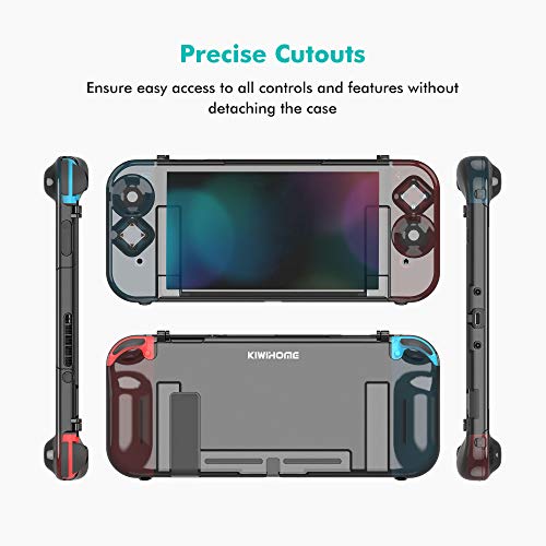 Switch Case with Screen Protector for Nintendo Switch, KIWIHOME Protective Case Dockable Grip Cover Accessories for Nintendo Switch with Thumb Grip Caps (Translucent Gray)