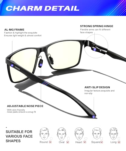ANYLUV Blue Light Glasses Men, Relieve Eyestrain and Eye Protection, Al-Mg Metal Computer Blue Light Blocking Glasses