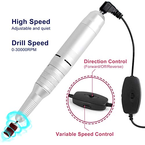 Portable 30000RPM Electric Nail Drill, Lightimetunnel Light Electrical Professional Nail File Kit for Acrylic Gel Nails Manicure Pedicure Polishing Shape Tools for Home Salon Use