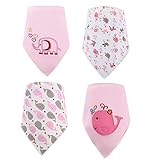 Babe Maps Baby Bandana Drool Bibs, Unisex 4- Pack with Snaps - Soft Absorbent Cotton Bibs for Boys and Girls. Perfect Baby Shower Gift Set (Pink)