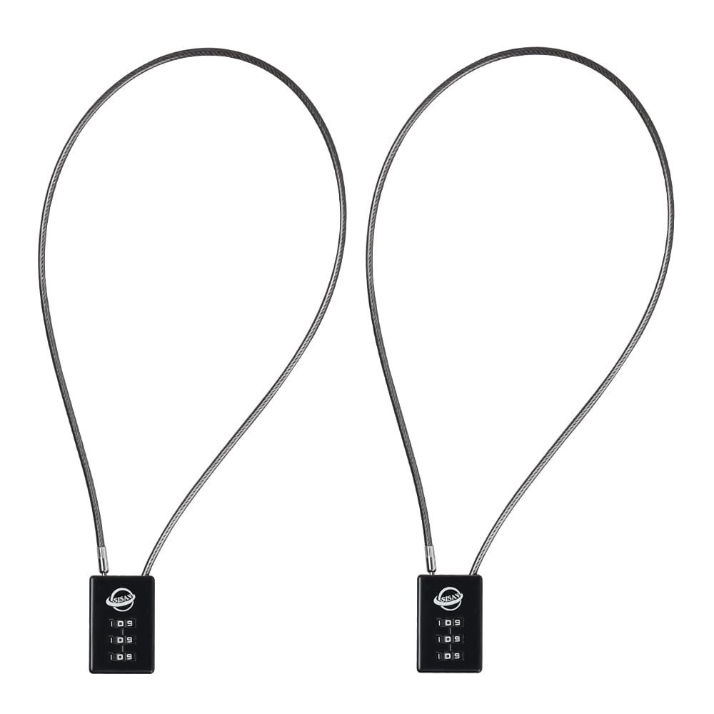 SISAV 3 Digit Cable Combination Lock 20 inches Cable for School Gym Locker,Filing Cabinets,Helmet,Toolbox,Luggage Suitcase,knapsack,Black 2Pack