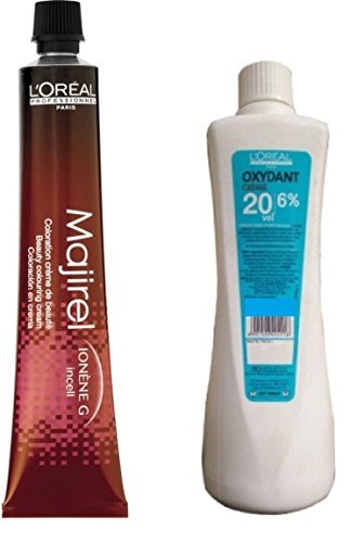 L'Oreal Majirel Coloring Cream Tube No. 5.5 49.5G + Stabilised Cream Oxydant Developer 20 Vol. 6% 495ml with Ayur