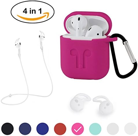 AirPods Case with Strap Protective Silicone Cover with Carabiner for Apple Airpods Accessories (Rose(2 Pairs Ear hook for free))