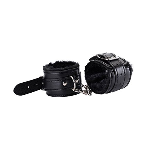 PU Leather Fake Handcuffs Soft Wrist Cuffs For Women Men Adult Play(Black)