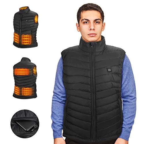 NUNEWARES 5V Heated Vest USB Charging Electric Lightweight Size Adjustable Heated Jacket for Men Women Outdoor Hiking Motorcycle Travel Fishing Golf (Battery Not Included) (Black, X-Large)