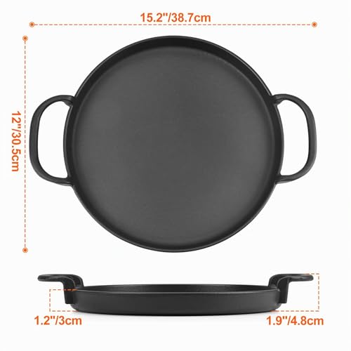Onlyfire 30.5 cm Cast Iron BBQ Grill - Round Cooking Plate with Handles - Cast Iron Pan - Accessory for Weber Gourmet BBQ and Crafted System