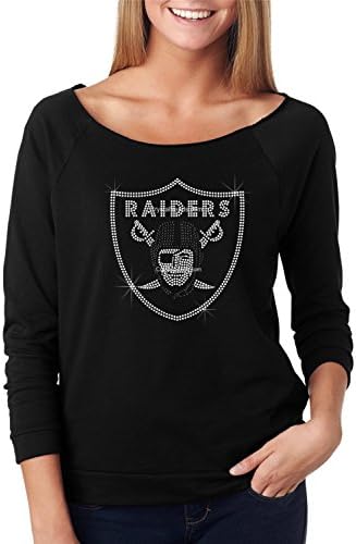 bling rhinestone ''Raiders" Fitted Next Level Terry Raw Edge 3/4 Sleeve Raglan .ndk1180