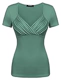 Zeagoo Women V-Neck Short Sleeve Pleated Empire Waist Blouse Top