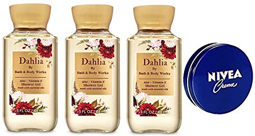 Bath and Body Works 3 Pack Travel Size Shower Gel 3 Oz. Dahlia. Travel Size Body Cream 1 Oz.
