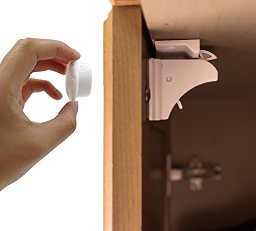 Magnetic Cabinet &amp; Drawer Locks - Drill Free New Improved Design &amp; Optional Screws - Includes 8 Locks + 2 Keys + EXTRA 3M Tape