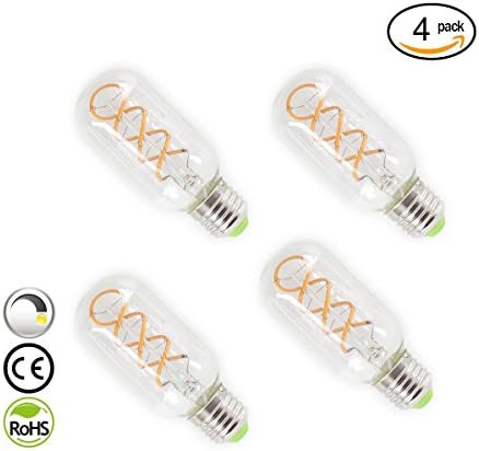 JSLINTER T45 Edison LED Bulbs 4W Flexible Filament LED Light E26 Base 2300K Dimmable 4 Watts Clear Glass Spiral Filament Vintage Incandescent Bulb (4-Pack)