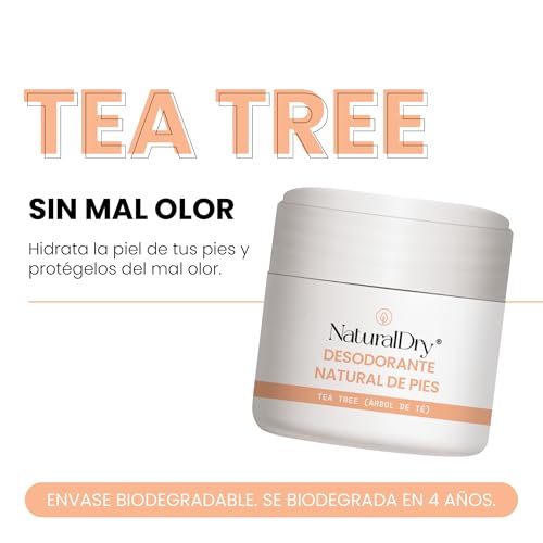 NaturalDry Desodorante para PIES - Crema 100% Natural - Cera con aceite esencial de Tea Trea (1 unidad)