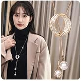 Sither Hoop Pendant Necklace for Women Long Round Pendant Necklace Gold Sweater Chain Necklace Wedding Dressy Necklace Jewelry for Evening Party Christmas Gift