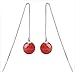 KOREA-JIAEN Ear Line S925 Sterling Silver Plated Base Earrings 10mm Red Agate Bead Charm Earrings (Red Agate)