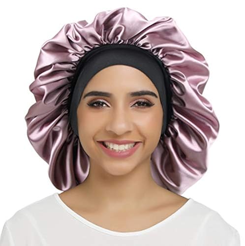 Large Silky Printing Bonnet Satin Sleep Cap Wide Elastic Band for