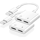 [Apple MFi Certified] Dual 2in1 Lightning Headphone Audio & Charger Adapter Splitter for iPad,2 Pack iPhone Headphone Adapter