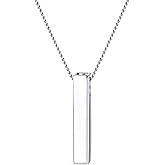 Bling Jewelry Personalized Message Initials Simple Geometric Minimalist Engravable 4 Sided Solid Cube Vertical Bar Pendant Necklace For Women For Teen .925 Sterling Silver
