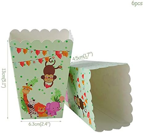 QUQUET Safari Party Foil Balloon Birthday Party Decorations Kids Animal Paper Plate Cup Cake Topper Baby Shower Jungle Zoo Party Supply@6pcs_popcorn_box