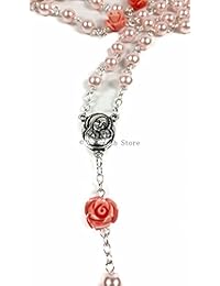 Collar de rosario con cuentas de perlas católicas rosas, 6 unidades
