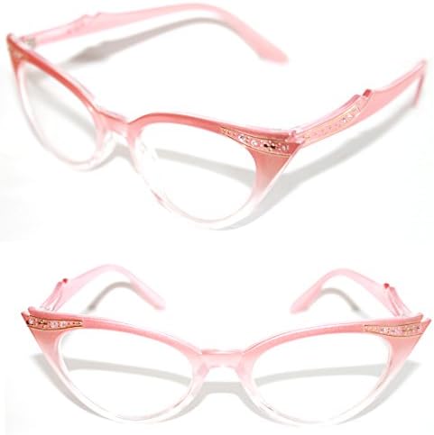 WOMEN'S CAT EYE SMALL RETRO GRADIENT FRAME CLEAR LENS GLASSES WITH GOLD RHINESTONES