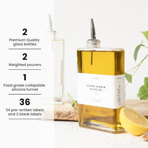 Molimoli Olive Oil Dispenser Bottle for Kitchen, Automatic Pourer, Glass Thin Bottle Dispenser for Kitchen, Olive Oil Cruet, | Set of 2 - Silver