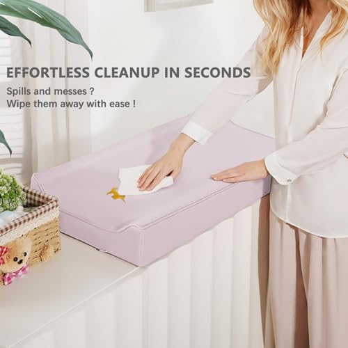 Baby Changing Pad, Waterproof Diaper Changing Pad for Dresser and Table, Leather Wipeable and Easy to Clean, Light Pink 78 * 40 * 11Cm