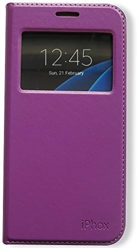 Galaxy S7 Case,Window View With Invisible Magnetic Closure Flip Leather Wallet Cover Folio Case Stand Card Holder Slot for Samsung Galaxy S7 (Purple)