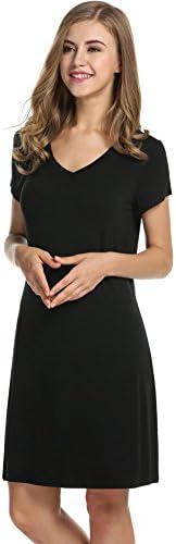 SloMes Women V-Neck Nightgown Short Sleeve Sleep Dress For Women Sleepwear Pajamas