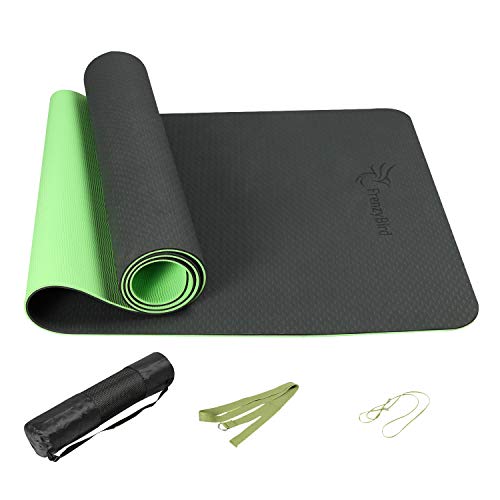 FrenzyBird Eco-Friendly,Reversible,Non-Slip,Double-Sided TPE Yoga Mat with Stretch Strap,Carry Strap and Mat Bag, Free of PVC and Other Harmful Chemicals, Extra-Thick,Ideal for Yogis