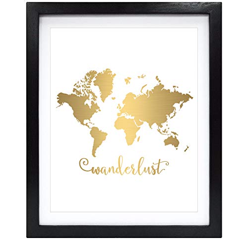 8X10 Unframed Wanderlust World Map Gold Foil Art Print Home Decor Wall Art Motivational Art Inspirational Poster Birthday Wedding V162