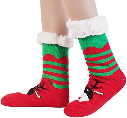 Goodsaleok Women Winter Socks Christmas Fuzzy Slipper Socks Christmas Socks