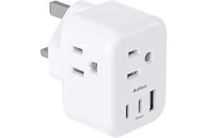 US/CA to UK Ireland Travel Plug Adapter, Addtam Type G Power Outlet Adapter with 3 AC Outlets and 3 USB, Travel Essentials fo