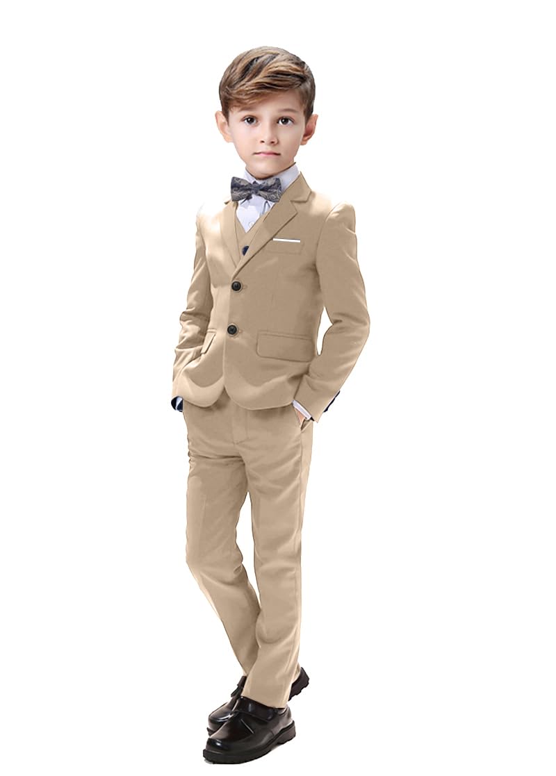 Photo 1 of Boy Suits 5 Pieces Blazer Vest Pants Shirt Slim Fit Suit for Boys Formal Christmas Homecoming Khaki Size 4 for Toddler