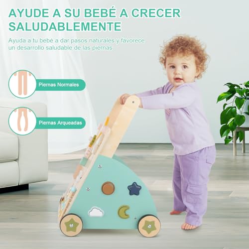 Muja Andadera para Bebe, Carrito para Bebe con Juguetes, Mesa Centro de Actividades, Juguetes de Madera Natural para Niños Pequeños, Desarrollo de la Motricidad (Tipo B)