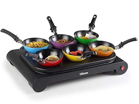 Wok-Set für 6 Personen mit kleinen Pfännchen (Backplatte für Pfannkuchen und Crepes geeignet, antihaft-beschichtet)