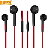 Halcent 2 Pack Stereo Sound Earphones,Noise Cancelling Headphones with Microphone,Stylish Dynamic Rope Wired Earbuds for iPhone, Samsung, iPad, iPod, Nokia, LG, HTC etc(Black & Red)