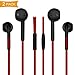 Halcent 2 Pack Stereo Sound Earphones,Noise Cancelling Headphones with Microphone,Stylish Dynamic Rope Wired Earbuds for iPhone, Samsung, iPad, iPod, Nokia, LG, HTC etc(Black & Red)